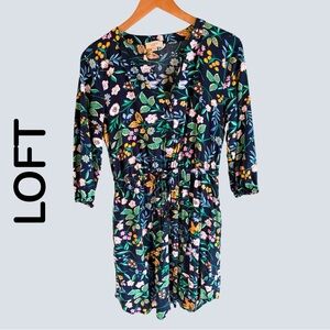 LOFT Chic Multicolor Floral Midi Dress. Drawstring waist/pockets. Like new! EUC!
